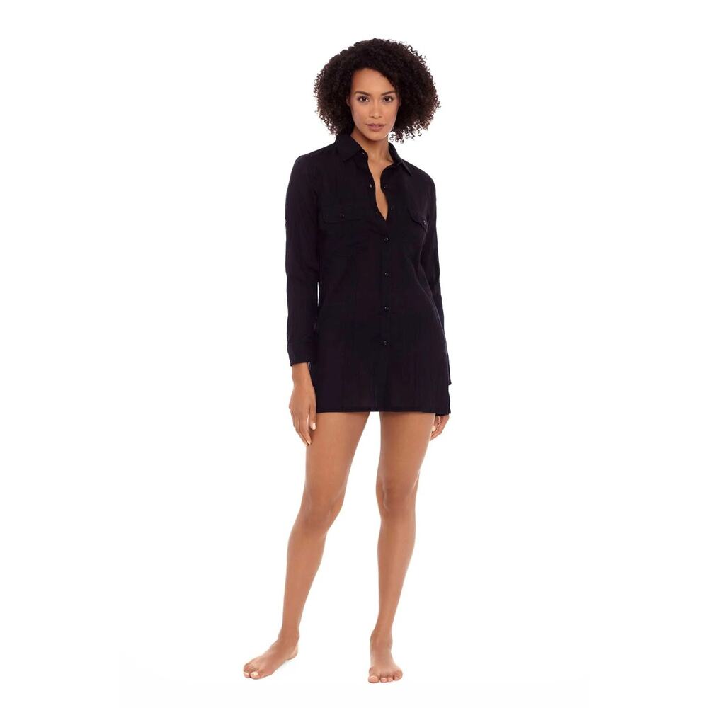Lauren Ralph Lauren Crushed Cotton Cover-Up Shirt Black - Picture 3 of 8